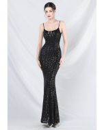 Fairytale Sequin Mermaid Cami Gown in Black