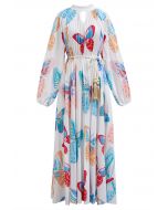 Fluttering Butterfly Accordion Pleated Cutout Maxi Dress