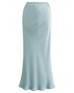 Texture Satin Drawstring Maxi Skirt in Mint