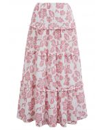 Sunny Blooms Ruffle Trim A-Line Skirt in Pink