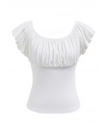 Ruched Detail Cotton Crop Top in White