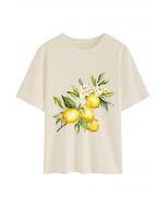 Lemon Tree Flower Printed Round Neck T-Shirt
