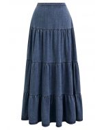 Casual Chic Blue Denim Maxi Skirt