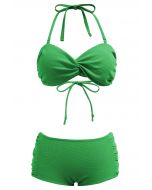 Twisted Detail Side Ruched Halter Bikini Set in Green