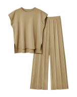 Daily Comfort Sleeveless Top and Straight-Leg Pants Set in Tan