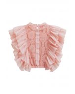 Tiered Ruffle Sleeveless Lace Crop Top in Nude Pink