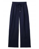 Breezy Cotton Straight-Leg Pants in Navy