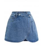 Modern Flap Pocket Denim Skorts in Blue