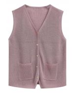 Button Down Patch Pocket Vest in Mauve