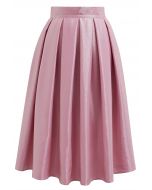 Shimmery Pink Box Pleat Midi Skirt