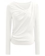 Gentle Crossover Long-Sleeve Knit Top in White