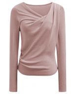 Gentle Crossover Long-Sleeve Knit Top in Pink