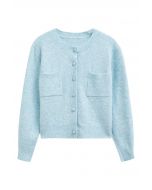 Toasty Patch Pockets Buttoned Knit Cardigan in Baby Blue