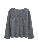 Diamond Pattern Hollow Fuzzy Knit Sweater in Smoke