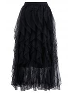 Rippling Attraction Panelled Mesh Tulle Skirt in Black