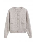 Toasty Patch Pockets Buttoned Knit Cardigan in Oatmeal