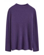 Elemental Mock Neck Long-Sleeve Wool Sweater in Purple