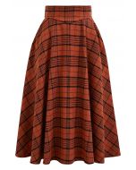 Autumnal Plaid Side Pocket Midi Skirt