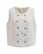 Preppy Style Double-Breasted Vest in Ivory