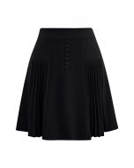 Refined Pleats Button Trim Knitted Mini Skirt in Black