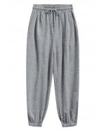 Ankle Zip Drawstring Lounge Pants in Grey