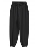 Ankle Zip Drawstring Lounge Pants in Black