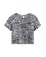 Sequin Mosaic Fuzzy Crop Top in Grey