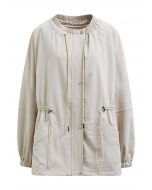 Laid-Back Side Pocket Drawstring Parka in Ivory