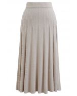 Diagonal Ribbed Pleated Knit Skirt in Linen