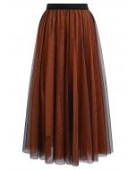 Mixture Color Panelled Tulle Maxi Skirt in Orange