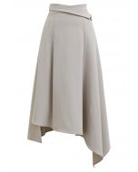 Belt Trim Asymmetry Flowy Midi Skirt in Ivory