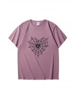 Black Heart Spider Web Pattern T-Shirt