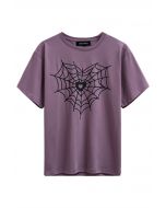 Black Heart Spider Web Pattern T-Shirt