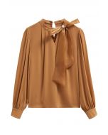 Pearly Organza Bowknot Satin Top in Pumpkin