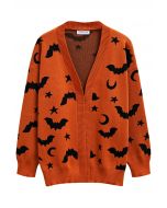 Moonlit Bats and Stars Open Front Knit Cardigan in Pumpkin