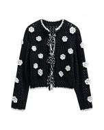 Stitch Flower Self-Tie Closure Hand Knit Cardigan