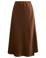 Satin Elegance Front Flap Maxi Skirt in Caramel