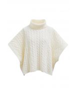 Warmth Turtleneck Cable Knit Cape Sweater in Ivory