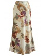 Dreamy Floral Watercolor Print Flare Maxi Skirt