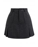 Herringbone Pocket Pleated Hem Mini Skirt