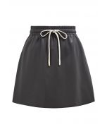 Faux Leather Drawstring Waist Mini Skirt in Smoke