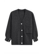 Relaxed Patch-Pocket Button Down Cardigan in Smoke