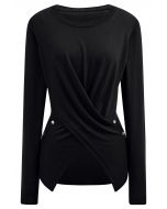 Fascinating Crisscross Buttoned Knit Top in Black