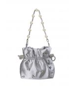 Rhinestone Decor Drawstring Shoulder Bag in Grey