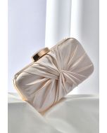 Ruched Knotted Satin Clutch in Champagne