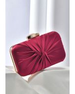 Ruched Knotted Satin Clutch in Burgundy