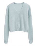 Solid Color Pearly Button Knit Cardigan in Mint