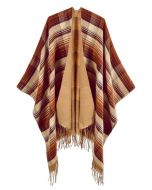 Classic Tartan Fringed Hem Poncho in Pumpkin