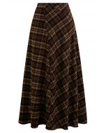 Plaid Lovely Irregular Fake Flap Maxi Skirt in Brown