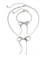 Bowknot Clavicle Chain and Bracelet Set in Silver